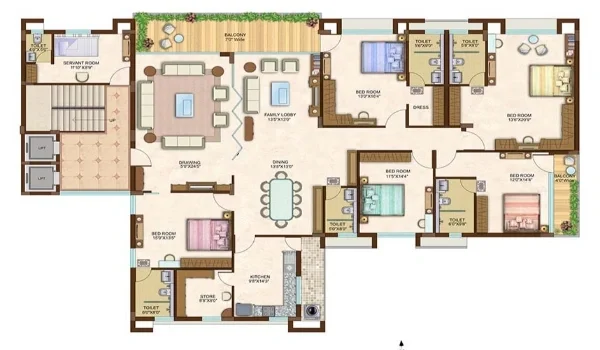 5 BHK Apartment Floor Plan