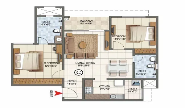 L and T Thanisandra 2 BHK Apartment Floor Plan